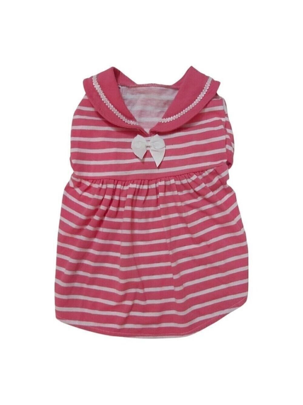 Blueberry Pet Sea Lover Sailor Dog Dress - Pink & White Striped